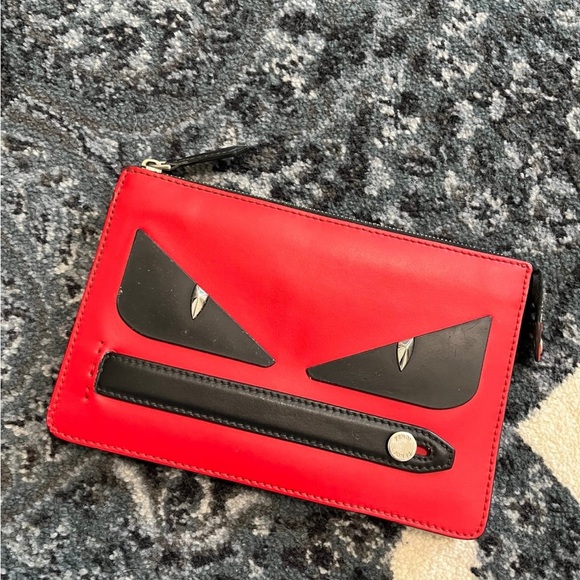 Fendi Monster Red and Black Zippered Clutch - Picture 2 of 13